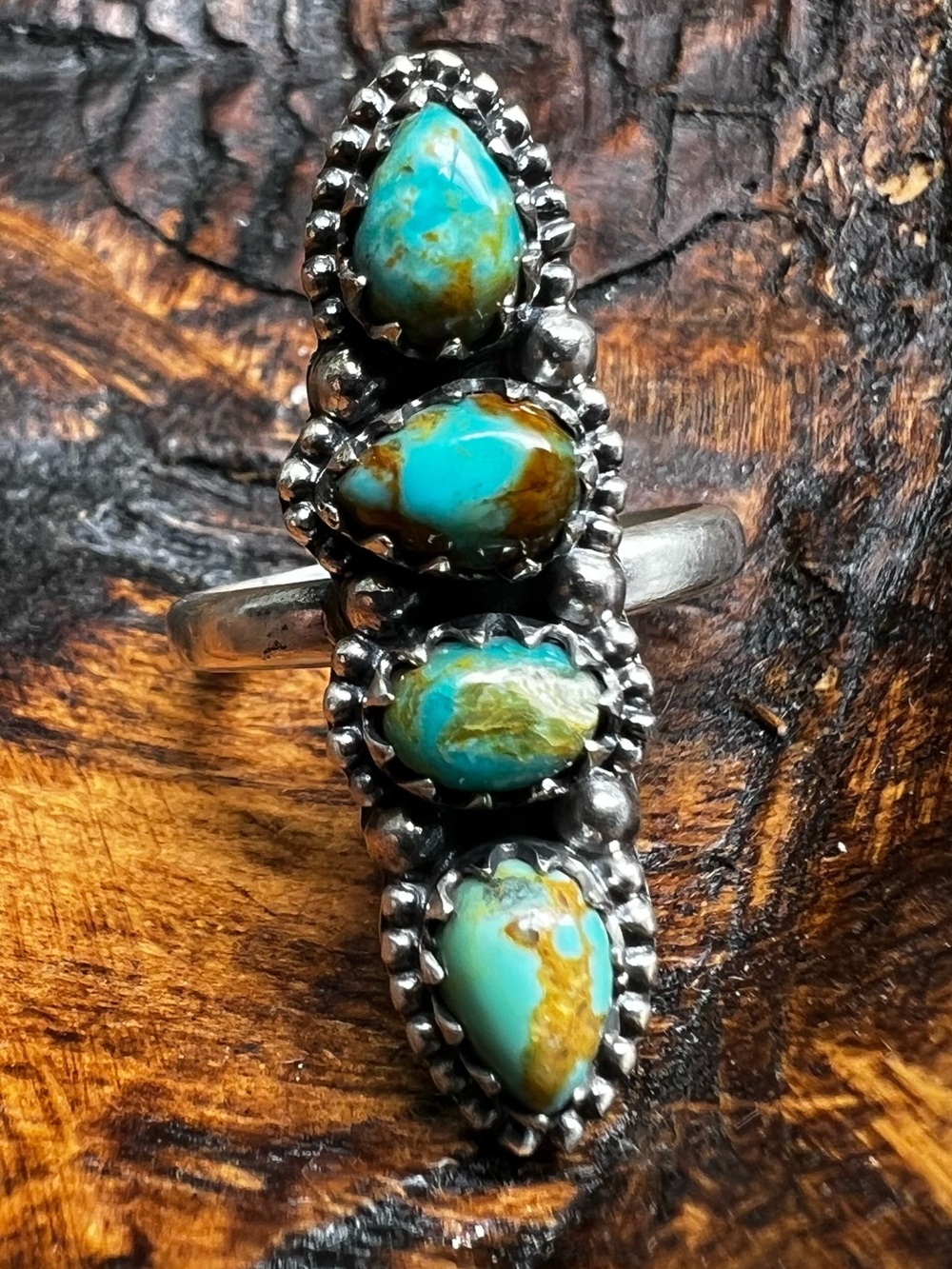 Sterling Silver Kingman Turquoise Dainty Crawler Ring Adjustable Size 8